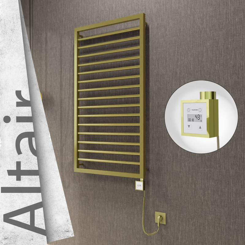 ALTAIR Elektrikli Paslanmaz Çelik Havlupan 600x1180 Satine Altın (KTX3 Termostat) 300W Spiral Kablolu