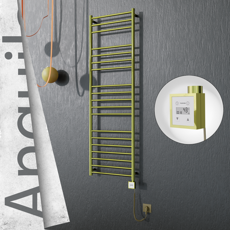 ANGUILA Elektrikli Paslanmaz Çelik Havlupan 500x1630 Satine Altın (KTX3 Termostat) 300W Spiral Kablolu