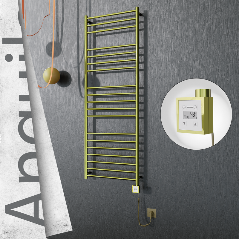 ANGUILA Elektrikli Paslanmaz Çelik Havlupan 600x1630 Satine Altın (KTX3 Termostat) 300W Spiral Kablolu