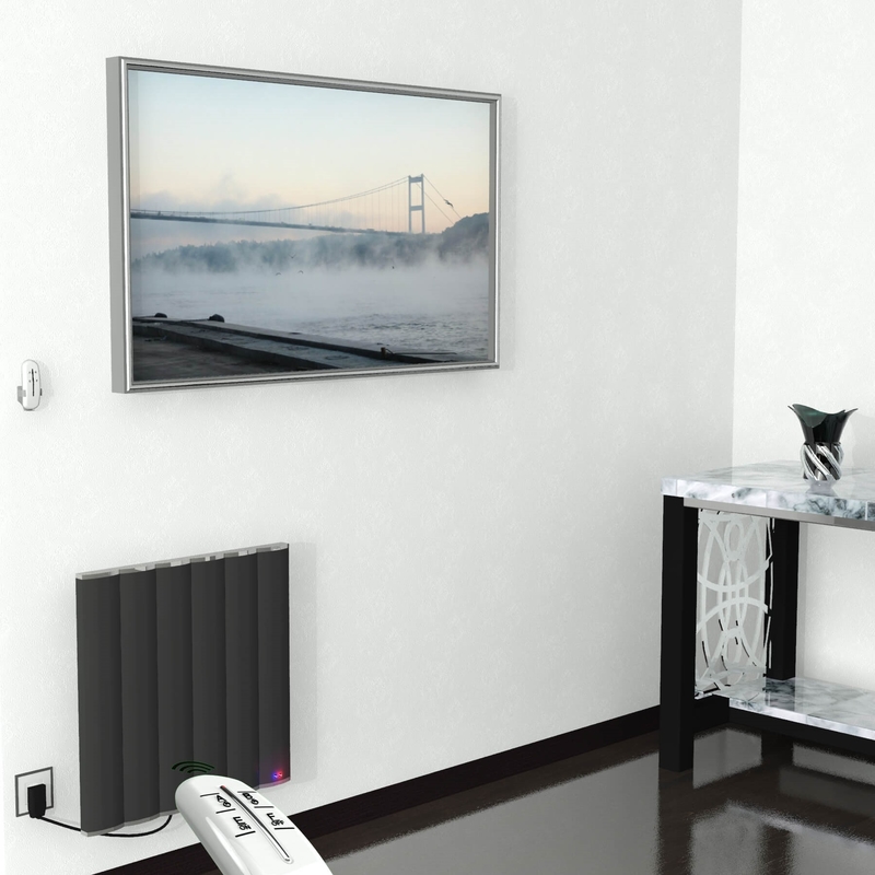 Radiateur électrique en aluminium 600x600 Anthracite 600W Télécommande