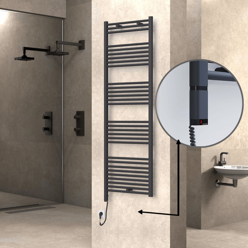 Haiti Electric Towel Warmer 600x1800 Flat Anthracite Textured (OneD On/Off ) Left 1000 Watt