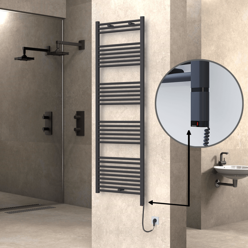 Haiti Electric Towel Warmer 600x1800 Flat Anthracite Textured (OneD On/Off ) Right 1000 Watt