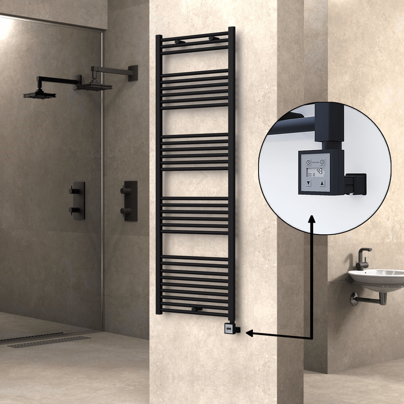 Haiti Electric Towel Warmer 600x1800 Flat Black Matt (KTX3 Thermostat) 1000 Watt