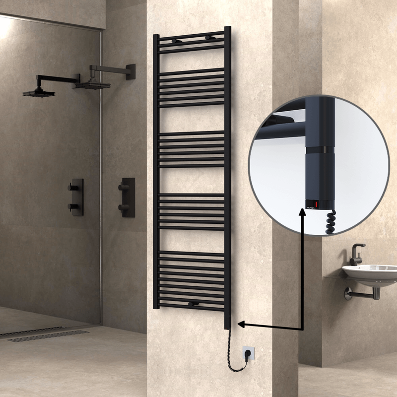 Haiti Electric Towel Warmer 600x1800 Flat Black Matt (OneD On/Off ) Right 1000 Watt