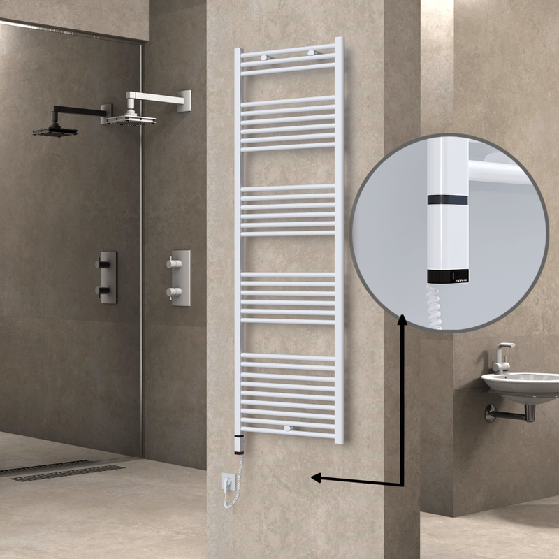 Haiti Electric Towel Warmer 600x1800 Flat White Gloss (OneD On/Off ) Left 1000 Watt