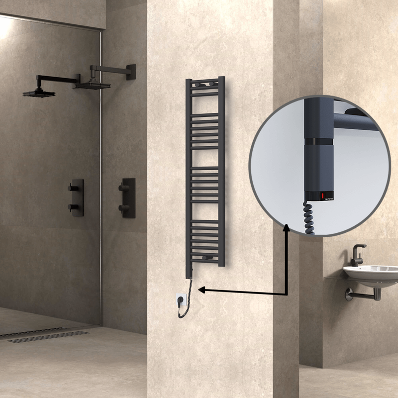 Haiti Electric Towel Warmer 300x1200 Flat Anthracite Textured (OneD On/Off ) Left 300 Watt