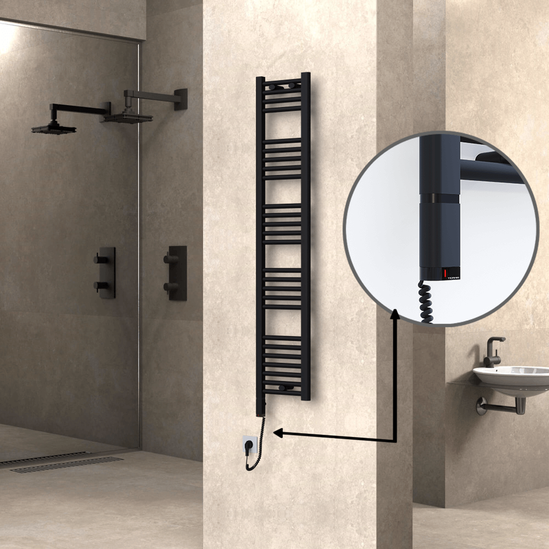 Haiti Electric Towel Warmer 300x1500 Flat Black Matt (OneD On/Off ) Left 300 Watt