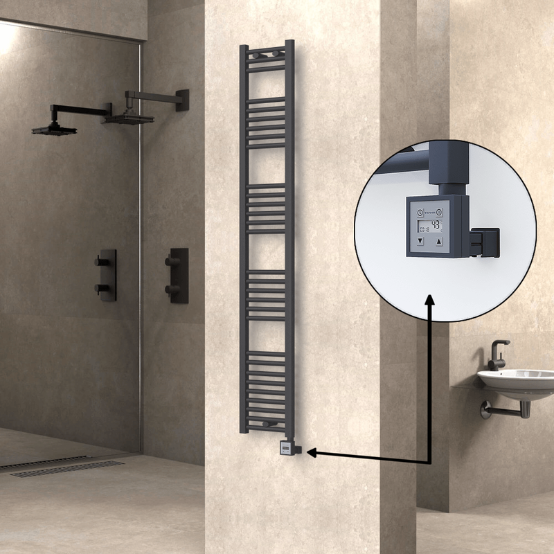 Haiti Electric Towel Warmer 300x1800 Flat Anthracite Textured (KTX3 Thermostat) 600 Watt