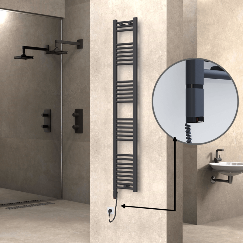 Haiti Electric Towel Warmer 300x1800 Flat Anthracite Textured (OneD On/Off ) Left 600 Watt