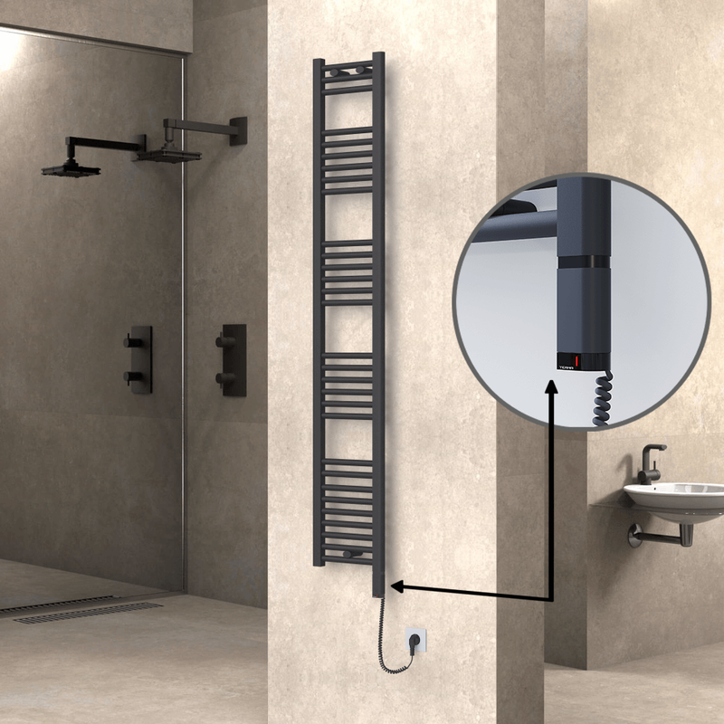 Haiti Electric Towel Warmer 300x1800 Flat Anthracite Textured (OneD On/Off ) Right 600 Watt