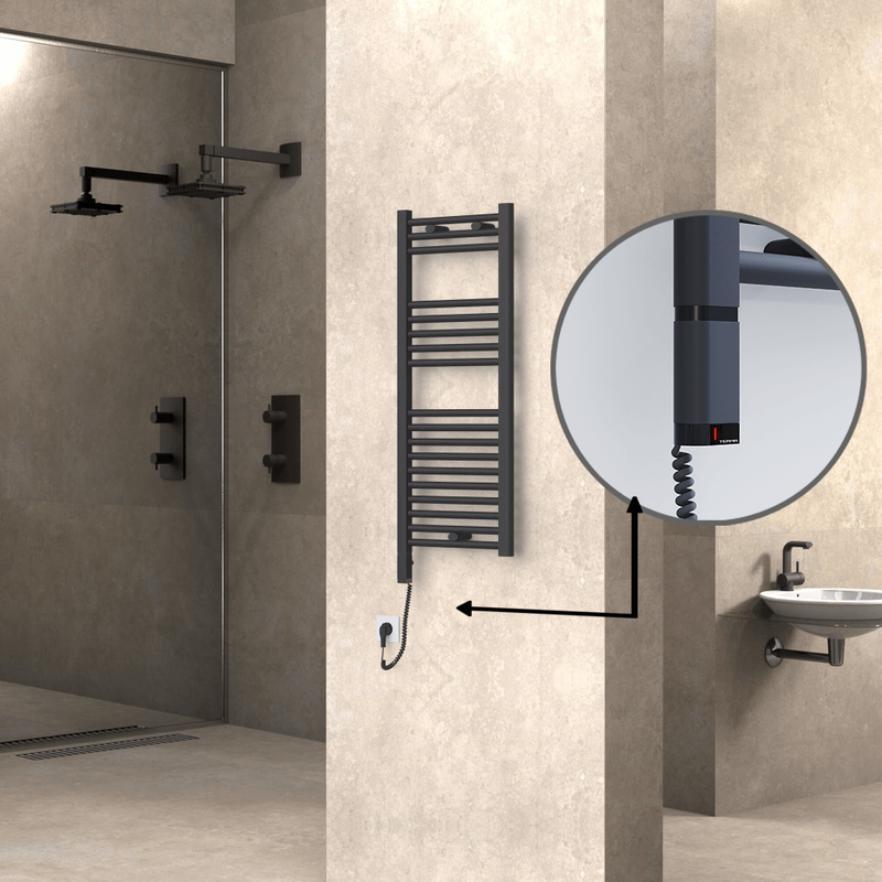 Haiti Electric Towel Warmer 400x1000 Flat Anthracite Textured (OneD On/Off ) Left 300 Watt