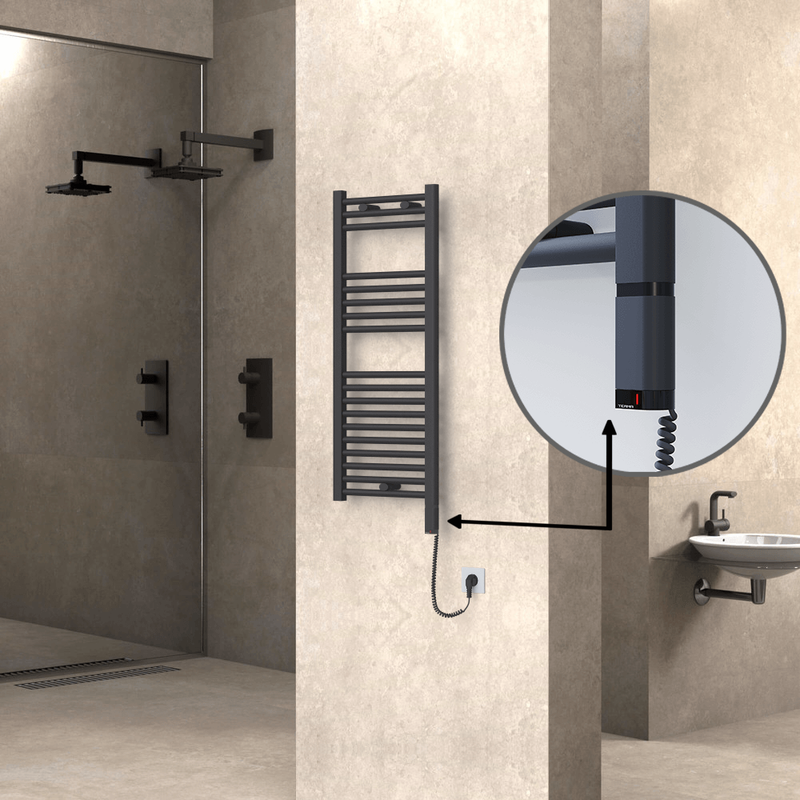 Haiti Electric Towel Warmer 400x1000 Flat Anthracite Textured (OneD On/Off ) Right 300 Watt