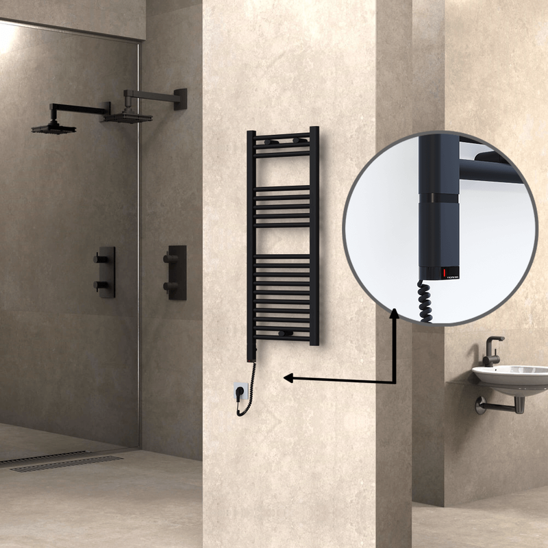 Haiti Electric Towel Warmer 400x1000 Flat Black Matt (OneD On/Off ) Left 300 Watt