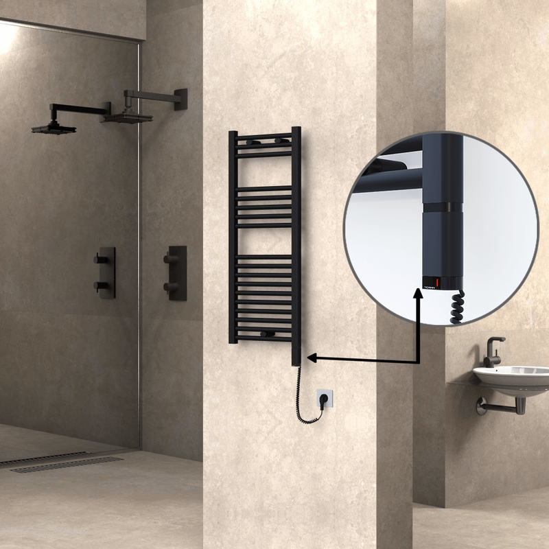 Haiti Electric Towel Warmer 400x1000 Flat Black Matt (OneD On/Off ) Right 300 Watt