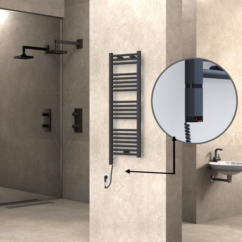 Haiti Electric Towel Warmer 400x1100 Flat Anthracite Textured (OneD On/Off ) Left 300 Watt