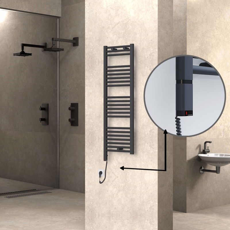 Haiti Electric Towel Warmer 400x1200 Flat Anthracite Textured (OneD On/Off ) Left 300 Watt