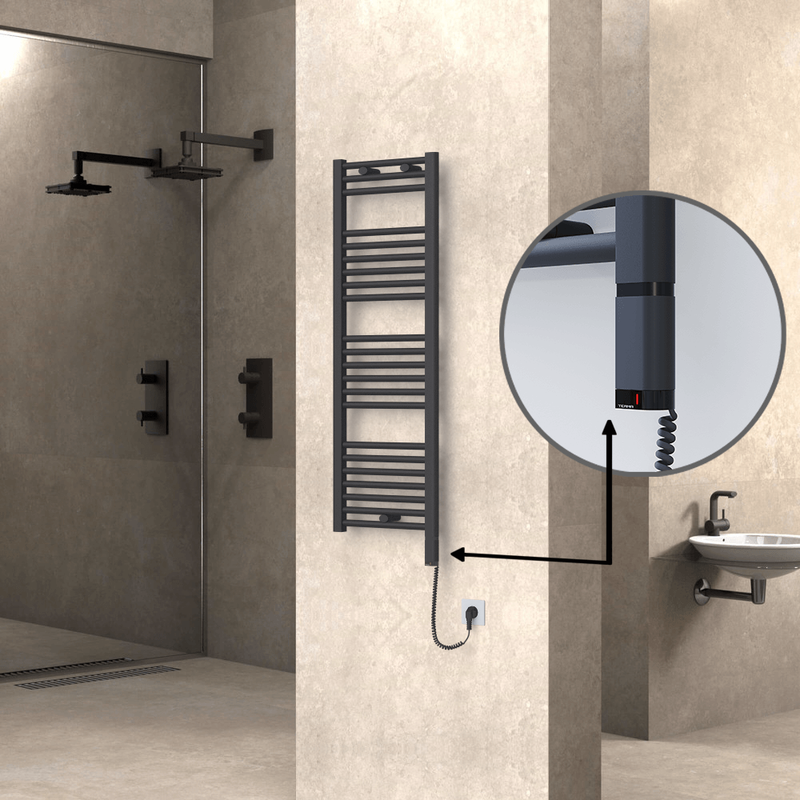 Haiti Electric Towel Warmer 400x1200 Flat Anthracite Textured (OneD On/Off ) Right 300 Watt