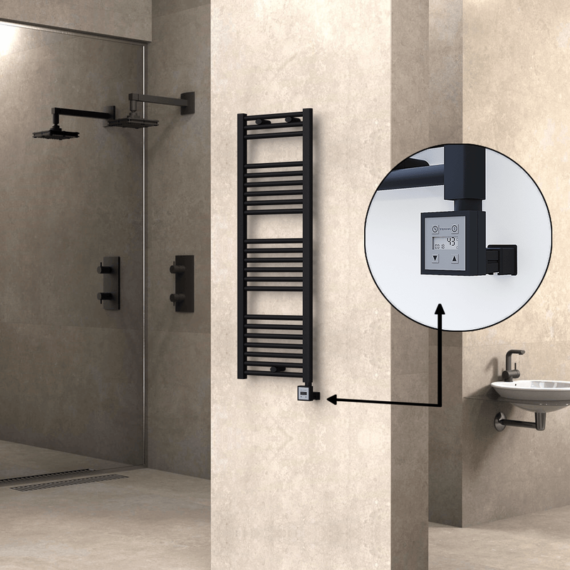 Haiti Electric Towel Warmer 400x1200 Flat Black Matt (KTX3 Thermostat) 600 Watt