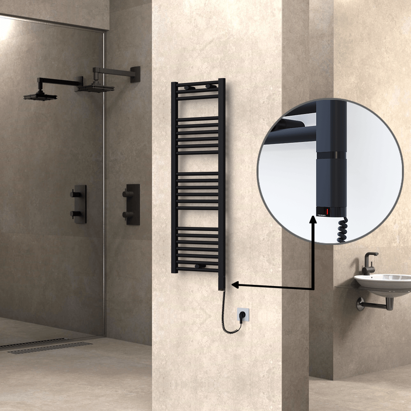 Haiti Electric Towel Warmer 400x1200 Flat Black Matt (OneD On/Off ) Right 300 Watt