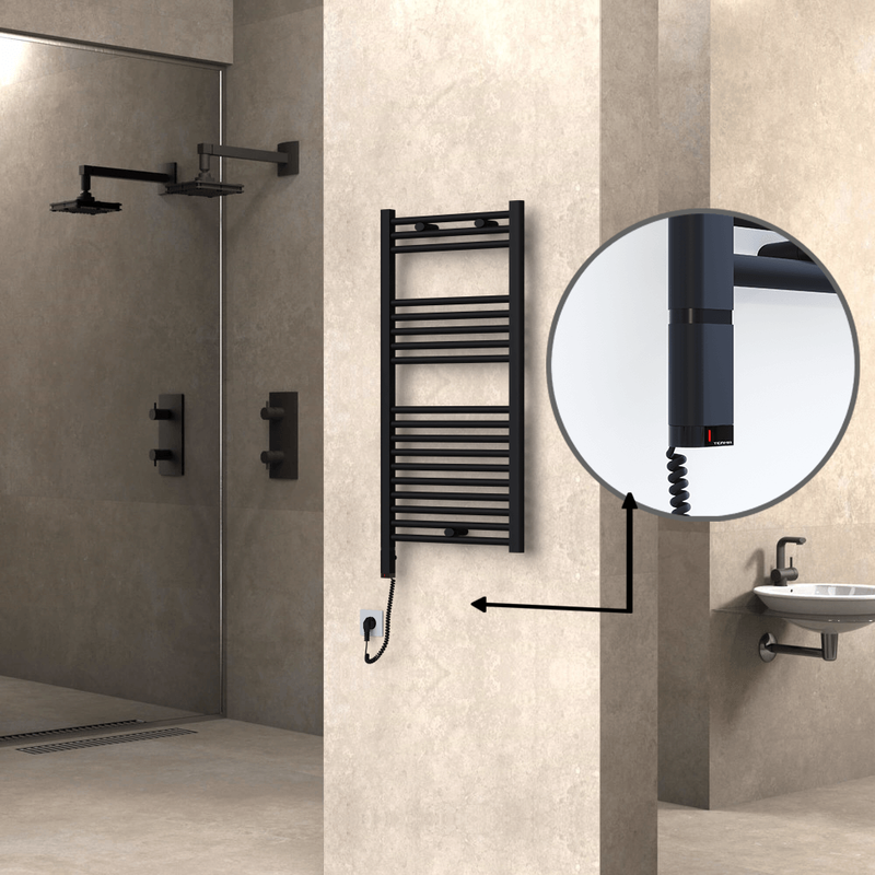 Haiti Electric Towel Warmer 500x1000 Flat Black Matt (OneD On/Off ) Left 300 Watt