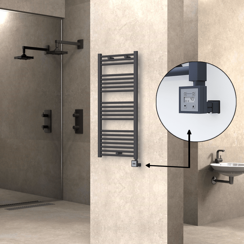 Haiti Electric Towel Warmer 500x1100 Flat Anthracite Textured (KTX3 Thermostat) 600 Watt