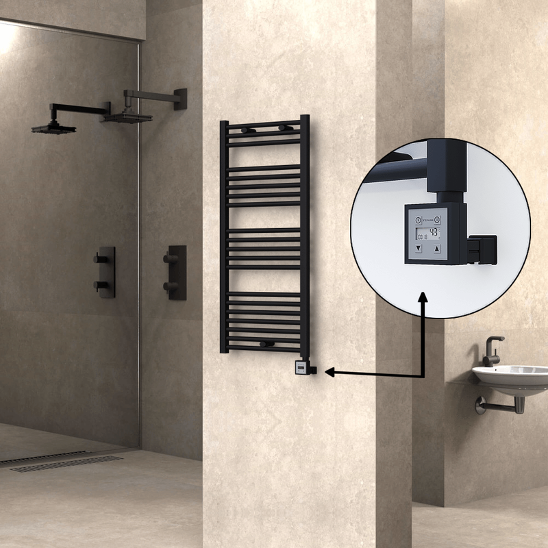 Haiti Electric Towel Warmer 500x1100 Flat Black Matt (KTX3 Thermostat) 600 Watt