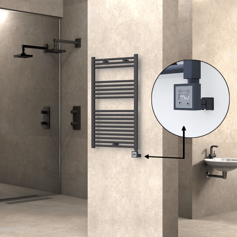 Haiti Electric Towel Warmer 600x1000 Flat Anthracite Textured (KTX3 Thermostat) 600 Watt