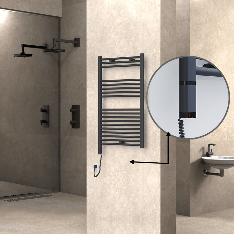 Haiti Electric Towel Warmer 600x1000 Flat Anthracite Textured (OneD On/Off ) Left 600 Watt