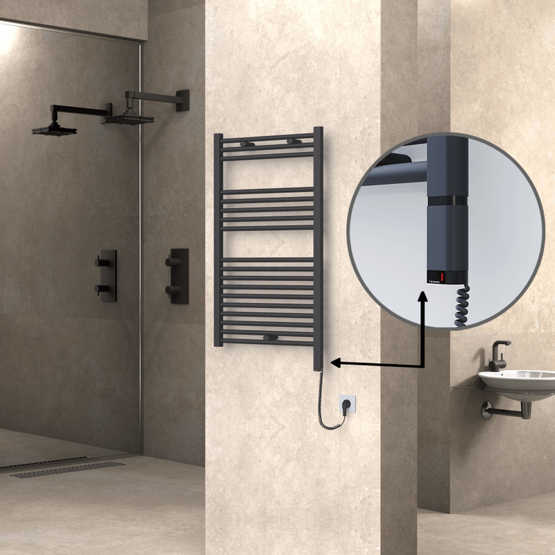 Haiti Electric Towel Warmer 600x1000 Flat Anthracite Textured (OneD On/Off ) Right 600 Watt