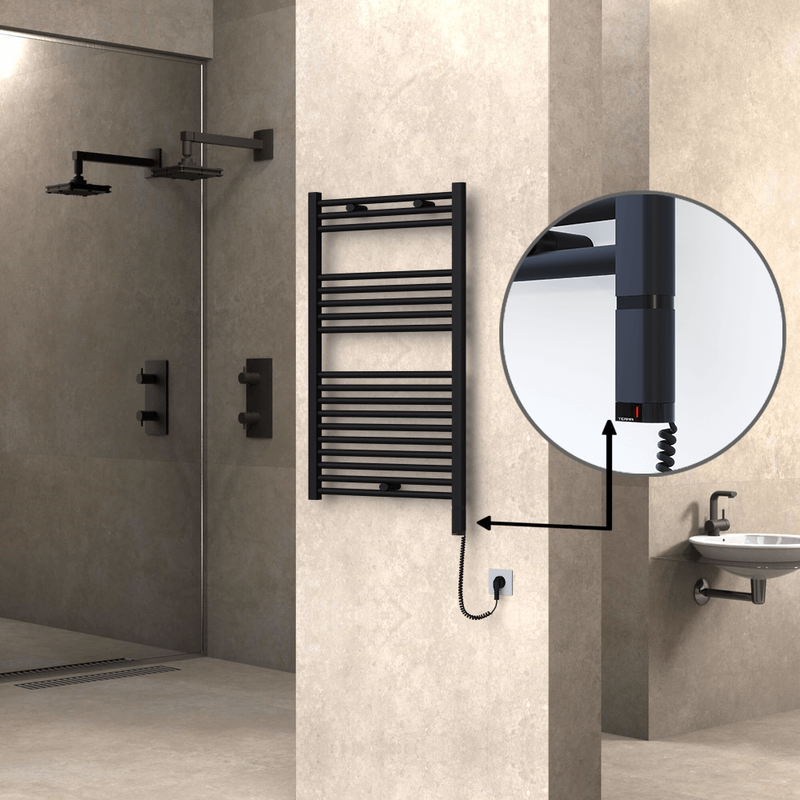 Haiti Electric Towel Warmer 600x1000 Flat Black Matt (OneD On/Off ) Right 600 Watt