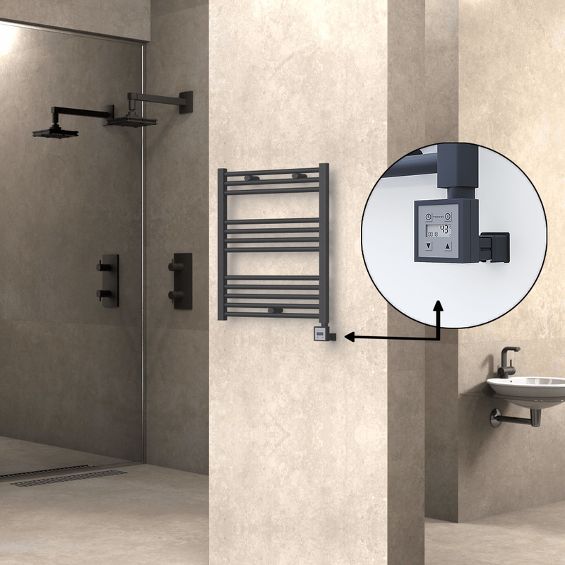 Haiti Electric Towel Warmer 600x700 Flat Anthracite Textured (KTX3 Thermostat) 300 Watt