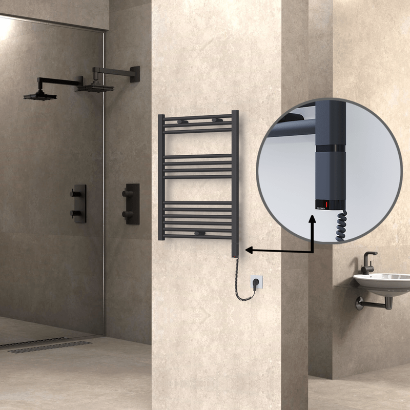 Haiti Electric Towel Warmer 600x800 Flat Anthracite Textured (OneD On/Off ) Right 300 Watt