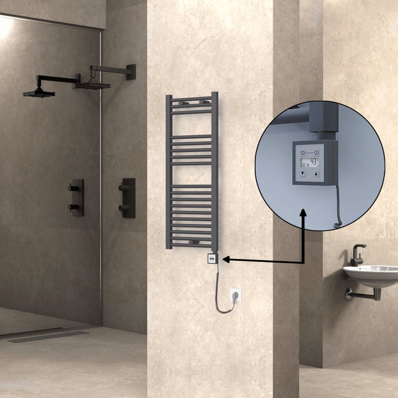 Haiti Electric Towel Warmer 400x1000 Flat Anthracite Textured (KTX3 Thermostat) 300 Watt Spiral Cable