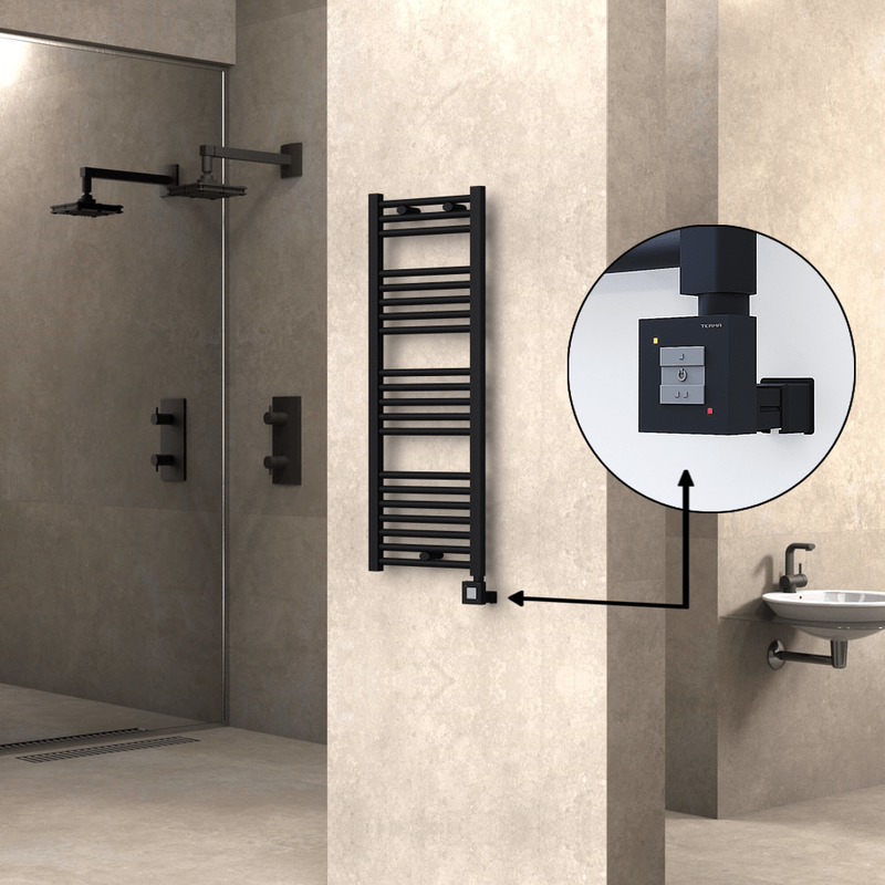 Haiti Electric Towel Warmer 400x1100 Flat Black Matt (KTX1 Thermostat) 600 Watt