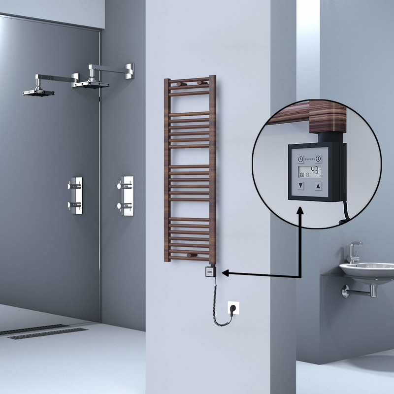 Haiti Electric Towel Warmer 400x1200 Flat Wood Effect (KTX3 Thermostat) 600 Watt Spiral Cable