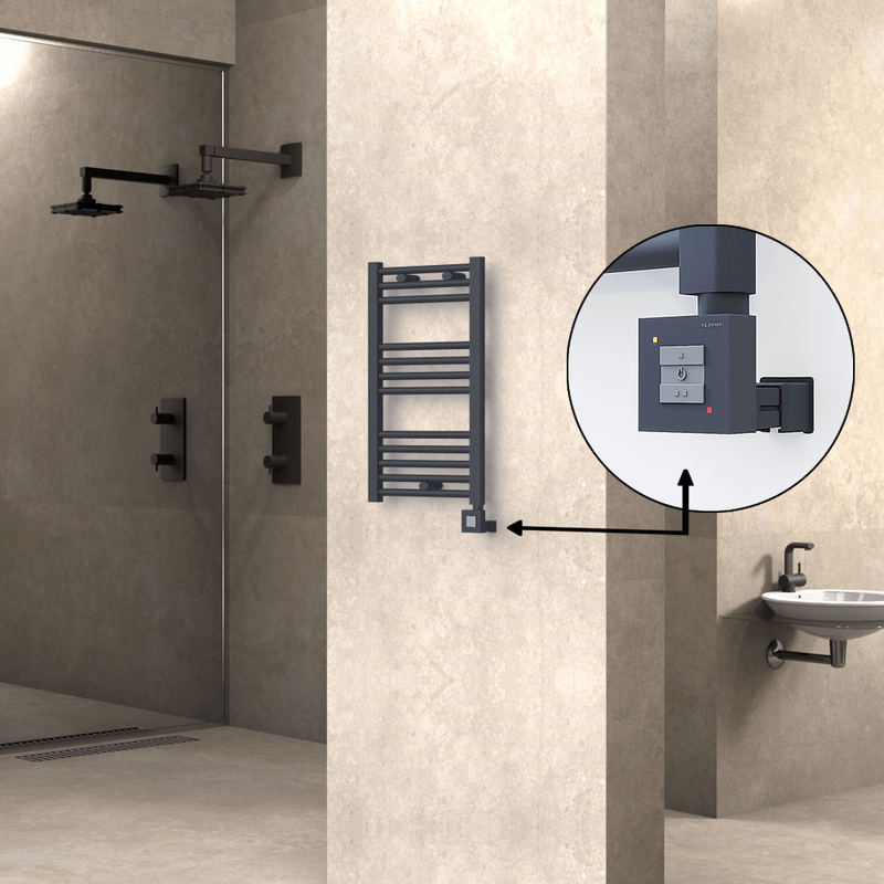 Haiti Electric Towel Warmer 400x700 Flat Anthracite Textured (KTX1 Thermostat) 300 Watt