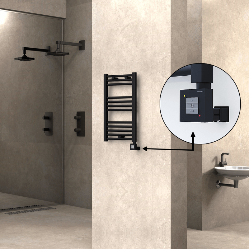 Haiti Electric Towel Warmer 400x700 Flat Black Matt (KTX1 Thermostat) 300 Watt