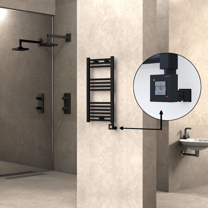 Haiti Electric Towel Warmer 400x800 Flat Black Matt (KTX1 Thermostat) 300 Watt