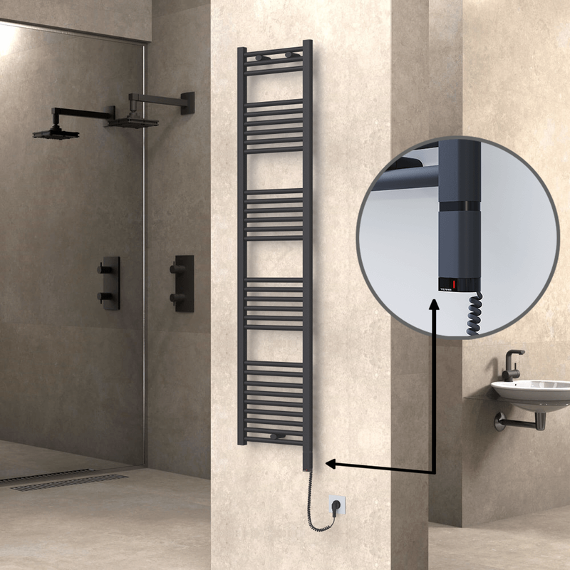 Haiti Electric Towel Warmer 400x1800 Flat Anthracite Textured (OneD On/Off ) Right 600 Watt