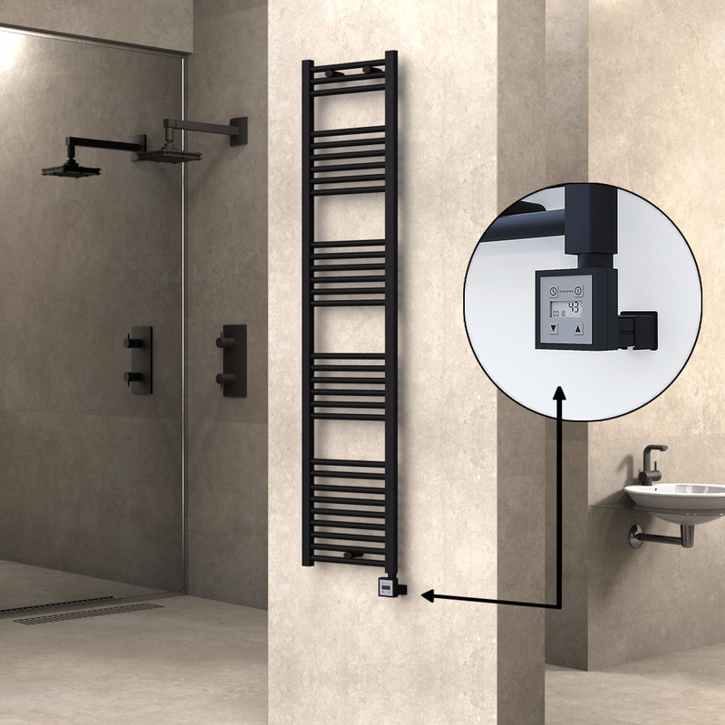 Haiti Electric Towel Warmer 400x1800 Flat Black Matt (KTX3 Thermostat) 600 Watt