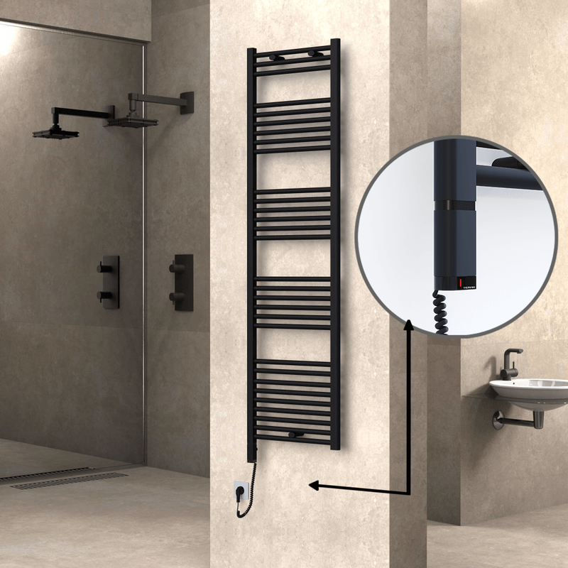 Haiti Electric Towel Warmer 500x1800 Flat Black Matt (OneD On/Off ) Left 600 Watt