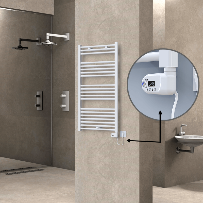 Haiti Electric Towel Warmer 600x1100 Flat White Gloss (Thesis Thermostat) 600 Watt