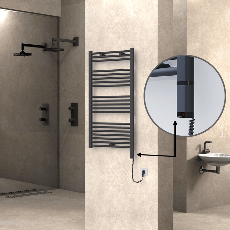 Haiti Electric Towel Warmer 600x1100 Flat Anthracite Textured (OneD On/Off ) Right 600 Watt