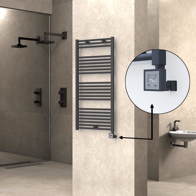 Haiti Electric Towel Warmer 600x1200 Flat Anthracite Textured (KTX3 Thermostat) 600 Watt