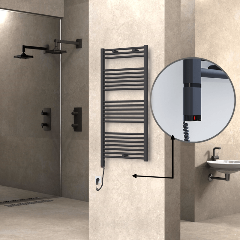 Haiti Electric Towel Warmer 600x1200 Flat Anthracite Textured (OneD On/Off ) Left 600 Watt