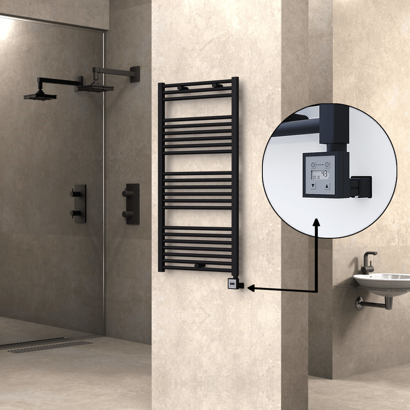 Haiti Electric Towel Warmer 600x1200 Flat Black Matt (KTX3 Thermostat) 600 Watt