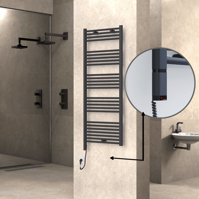 Haiti Electric Towel Warmer 600x1500 Flat Anthracite Textured (OneD On/Off ) Left 600 Watt