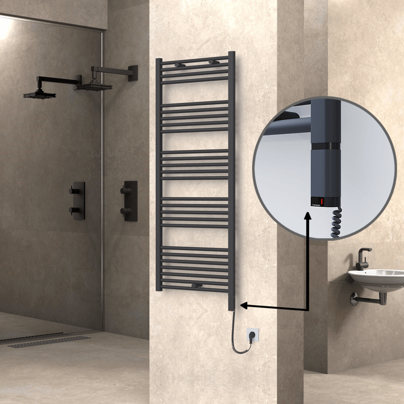 Haiti Electric Towel Warmer 600x1500 Flat Anthracite Textured (OneD On/Off ) Right 600 Watt