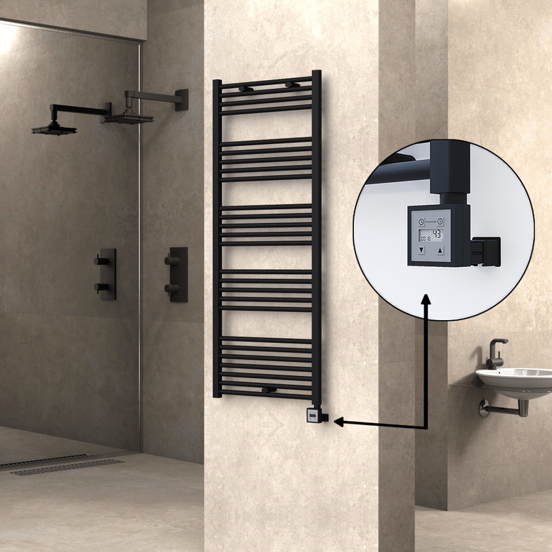 Haiti Electric Towel Warmer 600x1500 Flat Black Matt (KTX3 Thermostat) 1000 Watt