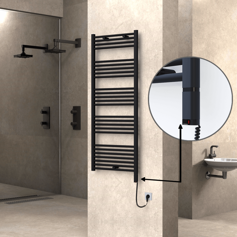 Haiti Electric Towel Warmer 600x1500 Flat Black Matt (OneD On/Off ) Right 600 Watt